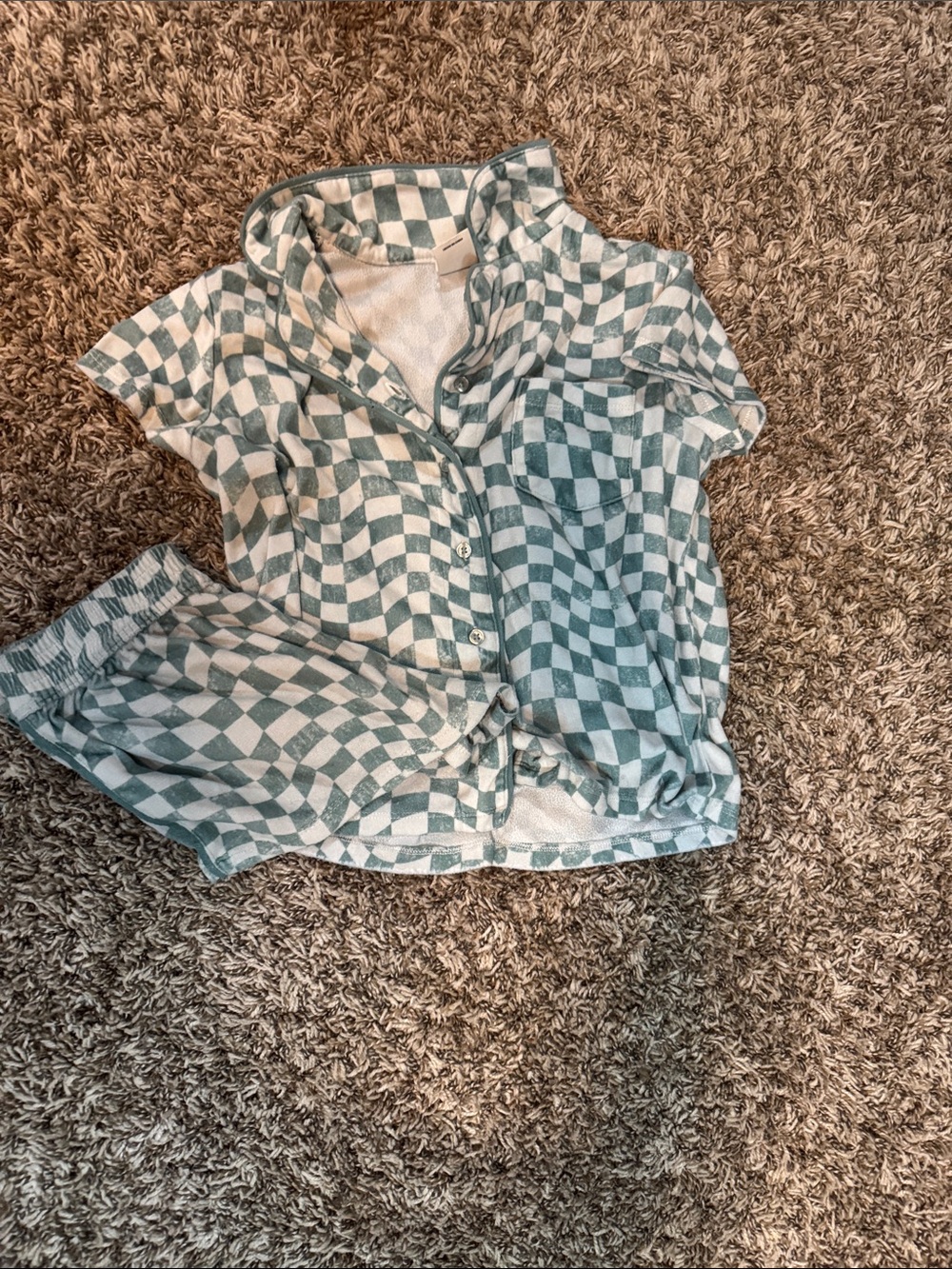 Target Kids Short-Sleeve Button-Down Shirt - Teal and White Checker
